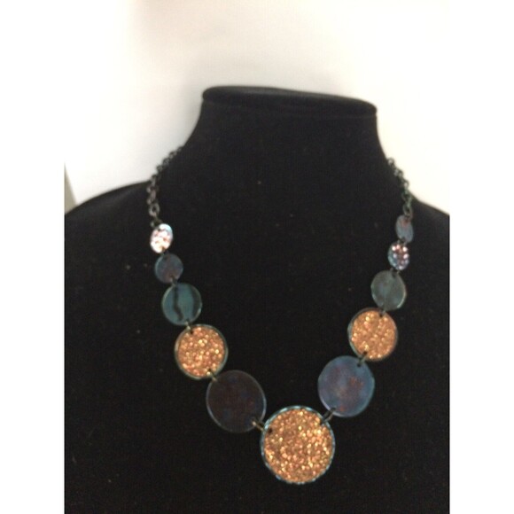 Statement Disk Necklace 20” Copper And Brown Colors - Picture 5 of 5